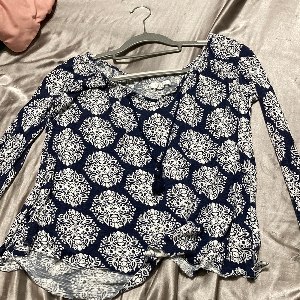 Blue and White Blouse